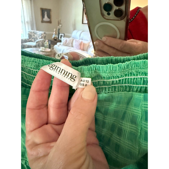 Women's Beginning Boutique Green Gingham Mini Dress Size 8 - Picture 4 of 4